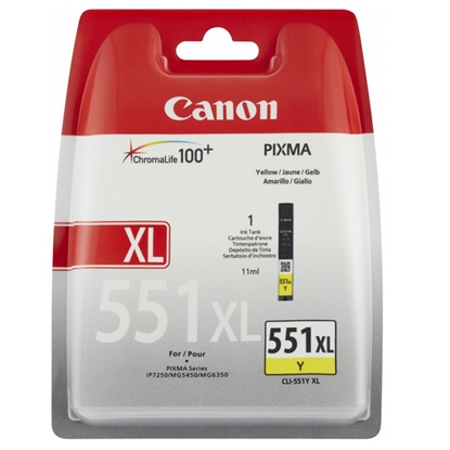Attēls no Tintes Canon CLI-551XL (6446B001), dzeltens kārtridžs tintes printeriem