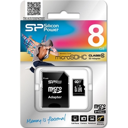 Attēls no Silicon Power memory card microSDHC 8GB Class 10 + adapter