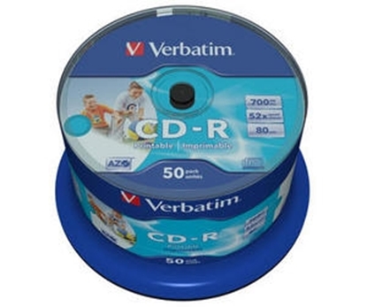Изображение Verbatim Blank CD-R AZO 700MB 1x- 52x Wide Printable non ID,50 Pack Spindle