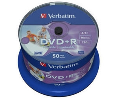 Picture of Matricas DVD+R AZO Verbatim 4.7GB 16x Wide Printable non ID, 50 Pack Spindle