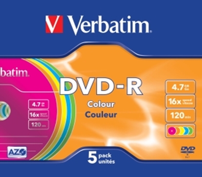 Attēls no Matricas DVD-R AZO Verbatim 4.7GB 16x Colour, 5 Pack Slim