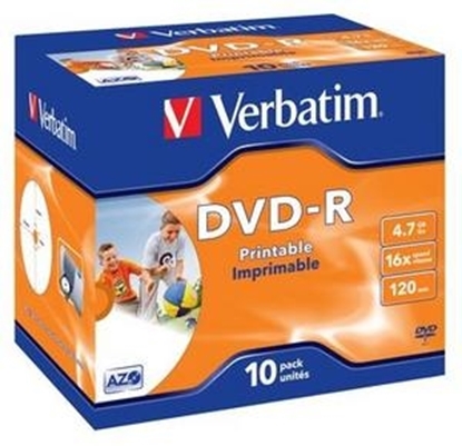 Picture of Matricas DVD-R AZO Verbatim 4.7GB 16x Printable, ID Branded,10 Pack Jewel