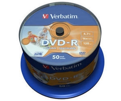 Attēls no Matricas DVD-R AZO Verbatim 4.7GB 16x Wide Printable non ID,50 Pack Spindle