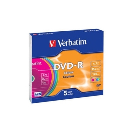 Attēls no 1x5 Verbatim DVD-R 4,7GB Colour 16x Speed, Slim Case