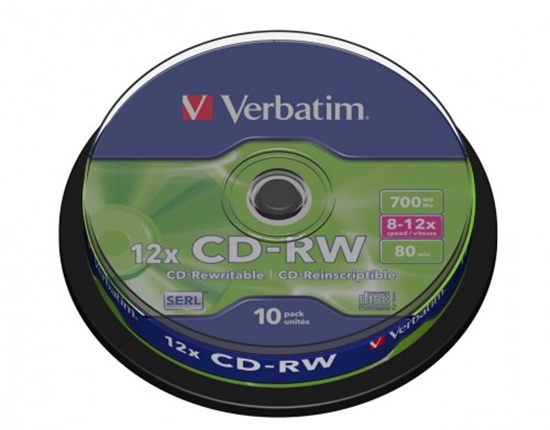 Изображение 1x10 Verbatim CD-RW 80 / 700MB 10x Speed, Cakebox