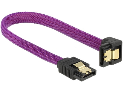 Picture of Delock SATA cable 6 Gbs 20 cm down  straight metal purple Premium