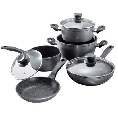 Picture of Stoneline | Cookware set of 8 | 1 sauce pan, 1 stewing pan, 1 frying pan | Die-cast aluminium | Black | Lid included