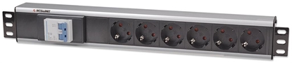 Picture of Intellinet 19" 1.5U Rackmount 6-Way Power Strip - German Type", With Double Air Switch, No Surge Protection, 1.6m Power Cord (Euro 2-pin plug)