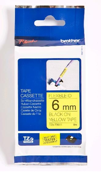 Picture of Brother TZe-FX611 label-making tape Black on yellow