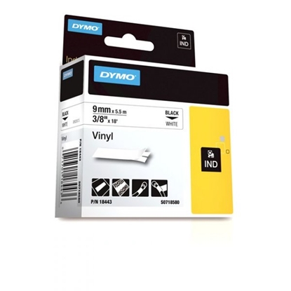 Picture of Dymo Rhino Label IND, Vinyl 9 mm x 5,5 m black to white