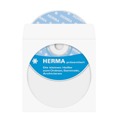 Attēls no Herma CD/DVD Sleeves     124x124 100 pcs white self-adhesive 1140