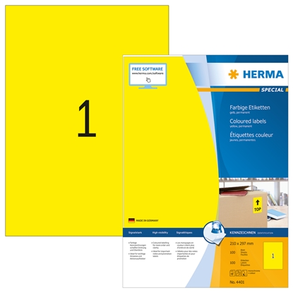 Picture of HERMA Coloured Labels A4 210x297 mm yellow paper matt 100 pcs.