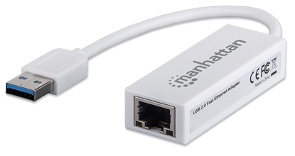 Attēls no Manhattan USB-A Fast Ethernet Adapter, 10/100 Mbps Network, 480 Mbps (USB 2.0), Hi-Speed USB, RJ45, White, Three Year Warranty, Blister
