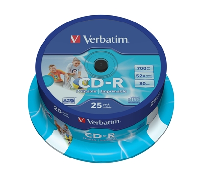 Picture of 1x25 Verbatim CD-R 80 / 700MB 52x Speed, Data Life plus print.