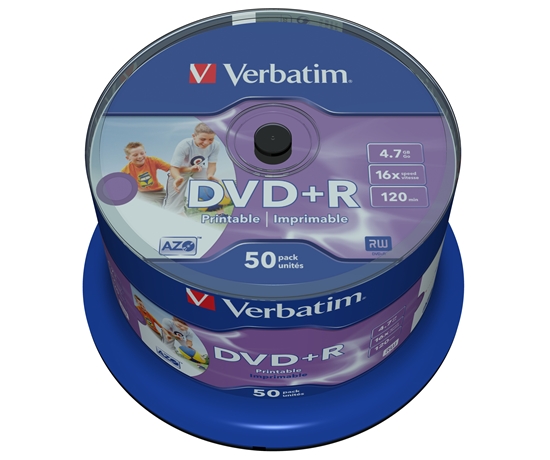 Picture of 1x50 Verbatim DVD+R 4,7GB 16x Speed, wide printable NON-ID