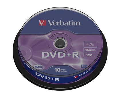 Attēls no 1x10 Verbatim DVD+R 4,7GB 16x Speed, matt silver Cakebox