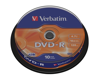 Attēls no 1x10 Verbatim DVD-R 4,7GB 16x Speed, matt silver Cakebox
