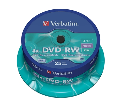Picture of 1x25 Verbatim DVD-RW 4,7GB 4x Speed, matt silver