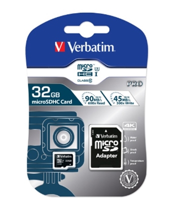 Изображение Verbatim microSDHC Pro      32GB Class 10 UHS-I incl Adapter