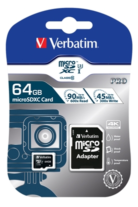 Изображение Verbatim microSDXC Pro      64GB Class 10 UHS-I incl Adapter