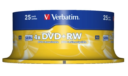 Picture of 1x25 Verbatim DVD+RW 4,7GB 4x Speed, matt silver