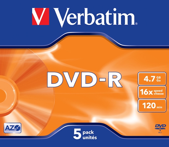 Picture of 1x5 Verbatim DVD-R 4,7GB 16x Speed, Jewel Case
