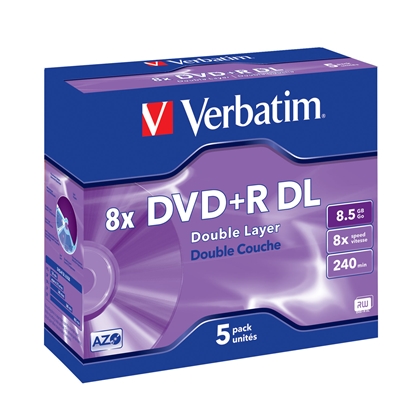Изображение 1x5 Verbatim DVD+R Double Layer 8x Speed, Jewel Case 8,5GB