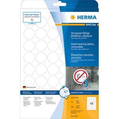 Изображение HERMA 4571 self-adhesive label White Removable 960 pc(s)