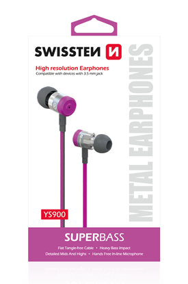 Attēls no Swissten SuperBass Earbuds Metal YS900 Stereo Headset With Microphone 3,5mm / 1.2m