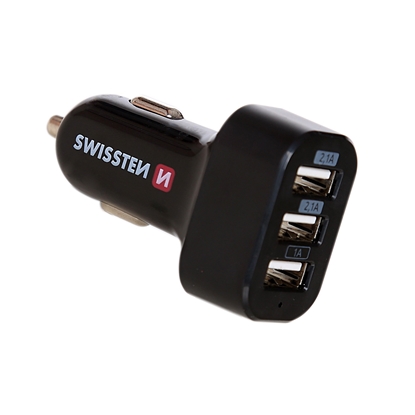 Attēls no Swissten Tripple Premium Car charger 5.2A USB 2.1A + 2.1A + 1A