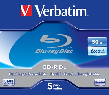 Attēls no 1x5 Verbatim BD-R Blu-Ray 50GB 6x Speed, white blue Jewel Case