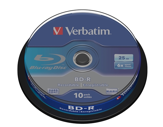 Изображение 1x10 Verbatim BD-R Blu-Ray 25GB 6x Speed, white blue Cakebox
