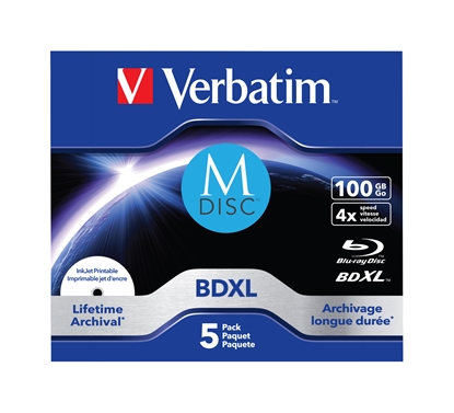 Obrazek 1x5 Verbatim M-Disc BD-R Blu-Ray 100GB 4x Speed inkjet print. JC