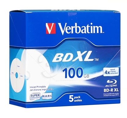 Picture of 1x5 Verbatim BD-R Blu-Ray 100GB 4x Speed wide printable JC