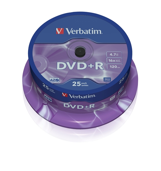 Picture of 1x25 Verbatim DVD+R 4,7GB 16x Speed, matt silver