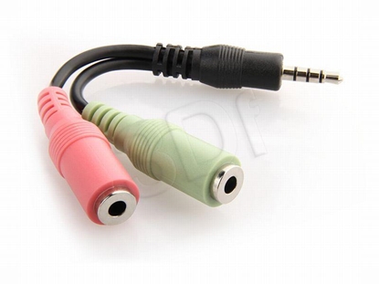 Picture of Delock Headset Adapter 1 x 3.5 mm 4 pin Stereo jack male > 2 x 3.5 mm 3 pin Stereo jack female (OMTP)