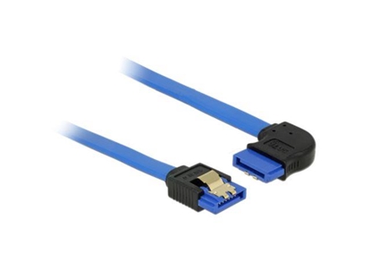 Attēls no Delock Cable SATA 6 Gb/s receptacle straight > SATA receptacle right angled 30 cm blue with gold clips
