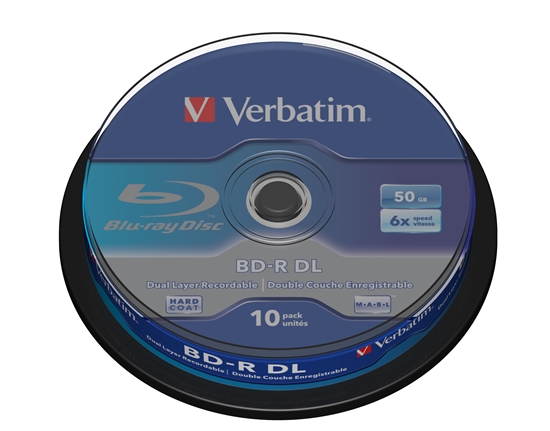 Picture of 1x10 Verbatim BD-R Blu-Ray 50GB 6x Speed, white blue Cakebox