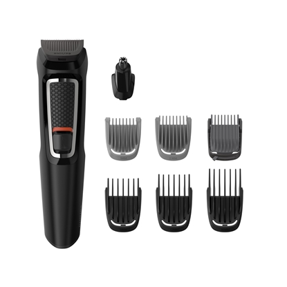 Obrazek Philips Multigroom series 3000 8-in-1, Face and Hair MG3730/15 8 tools Self-sharpening steel blades Up to 60 min run time Rinseable attachments