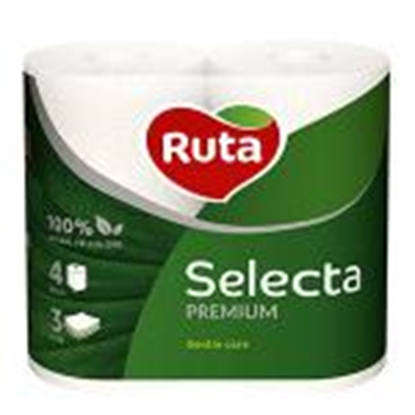 Изображение Tualetes papīrs RUTA Selecta Premium 4 ruļļi,  3 slāņi,  balts