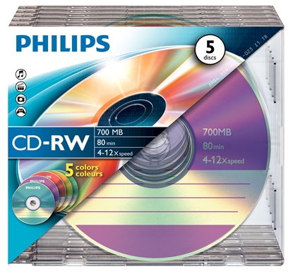 Изображение 1x5 Philips CD-RW 80Min 700MB 4-12x SL Colour