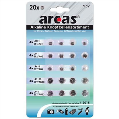 Picture of Arcas | AG Set 4xAG1, 4xAG3, 4xAG4, 4xAG10, 4xAG13 | Alkaline Buttoncell | 20 pc(s)