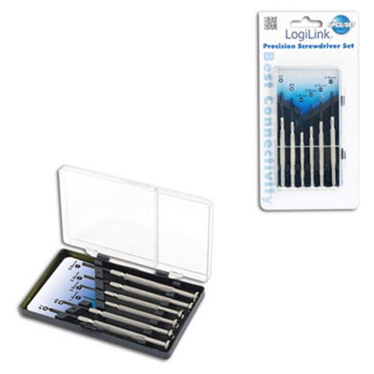 Picture of Logilink Small Screwdriver Set, 6pcs Incl. transport boxThe set includes1x slot driver 1.4 mm1x slot driver 2.0 mm1x slot driver 2.4 mm1x slot driver 3.0 mm1x Cross slot driver 0 mm1x Cross slot driver 1 mm