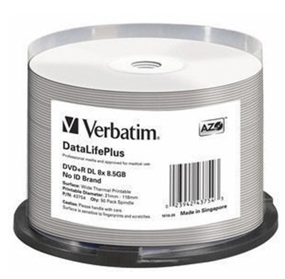 Изображение 1x50 Verbatim DVD+R Double Layer 8x Speed 8,5GB thermal printable