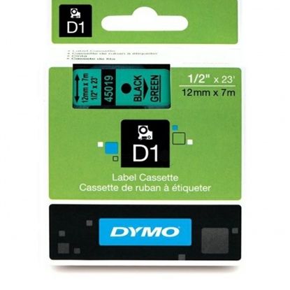 Attēls no Dymo D1 12mm Black/Green labels 45019