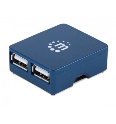 Attēls no Manhattan USB-A 4-Port Micro Hub, 4x USB-A Ports, Blue, 480 Mbps (USB 2.0), Bus Power, Equivalent to ST4200MINI2, Hi-Speed USB, Three Year Warranty, Blister