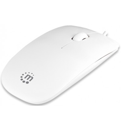 Attēls no Manhattan Silhouette Sculpted USB Wired Mouse, White, 1000dpi, USB-A, Optical, Lightweight, Flat, Three Button with Scroll Wheel, Three Year Warranty, Blister