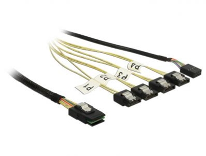Attēls no Cable Mini SAS SFF-8087  4 x SATA 7 pin Reverse + Sideband 0.5 m