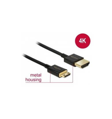 Attēls no Delock Cable High Speed HDMI with Ethernet - HDMI-A male - HDMI Mini-C male 3D 4K 1m Slim Premium
