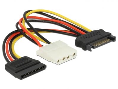 Изображение Delock Cable Power SATA 15 pin male  Molex 4 pin female + SATA 15 pin female